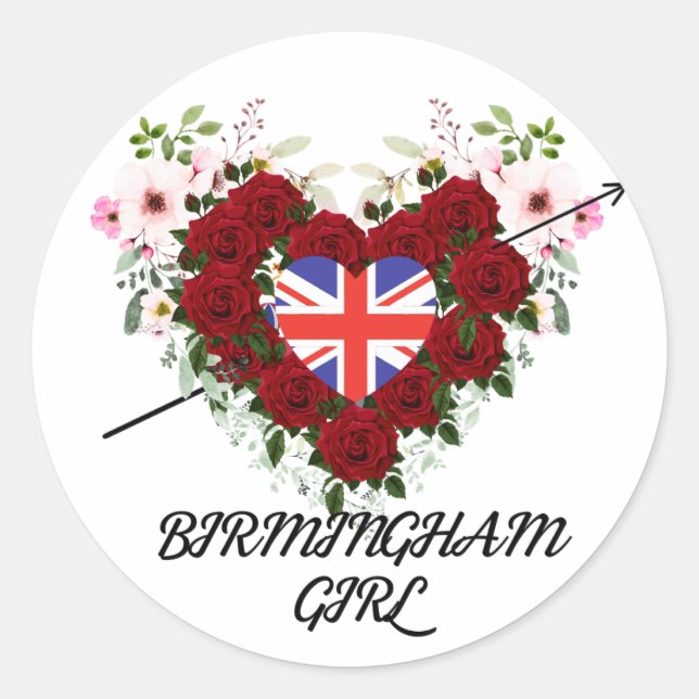 Birmingham Girl Rose floral with arrow Classic Round Sticker (Front)
