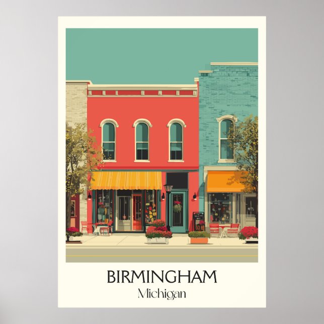Birmingham Michigan Vintage Downtown City Art Poster (Front)