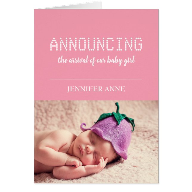 Birth Announcement | Baby Girl Personalised Card (Front)
