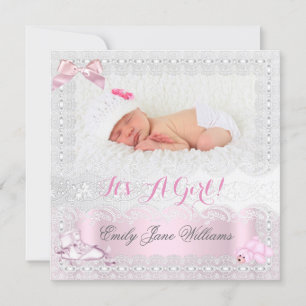 Birth Announcement Baby Girl Photo Pink 7