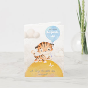 Birth Announcement Boy - Cute Tiger On The Sun 