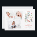 Birth Announcement Christmas Card<br><div class="desc">This Christmas birth announcement features three photos of your new baby alongside hand lettered greeting of "Our most Wonderful Christmas so far" - personalize the colours to match your newborn photos! This card is perfect for celebrating baby's first Christmas or a new addition to the family.</div>