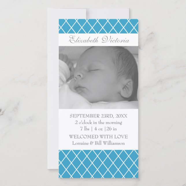 Birth Announcement Diamond Pattern Photo Card (Front)