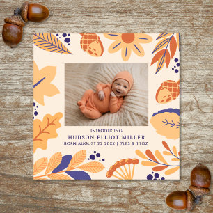Birth Announcement Fall Rustic Boho Square Card