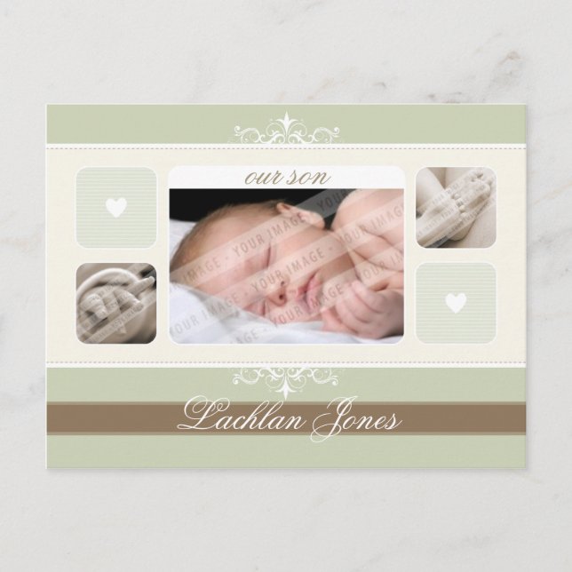BIRTH ANNOUNCEMENT :: flourish1 - boy Postcard (Front)