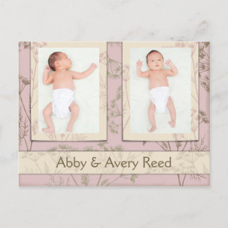 Birth Announcement for Twins - Fennel Pink