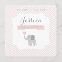 Birth Announcement Girl Elephant Chevron Cute