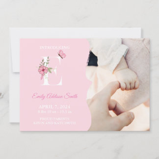Birth Announcement Girl Initial E