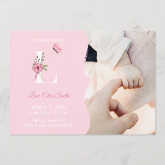 Birth Announcement Girl Initial L