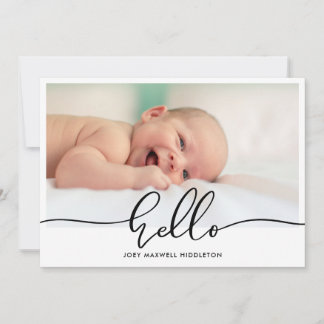 Birth Announcement Hello Script Newborn Photo