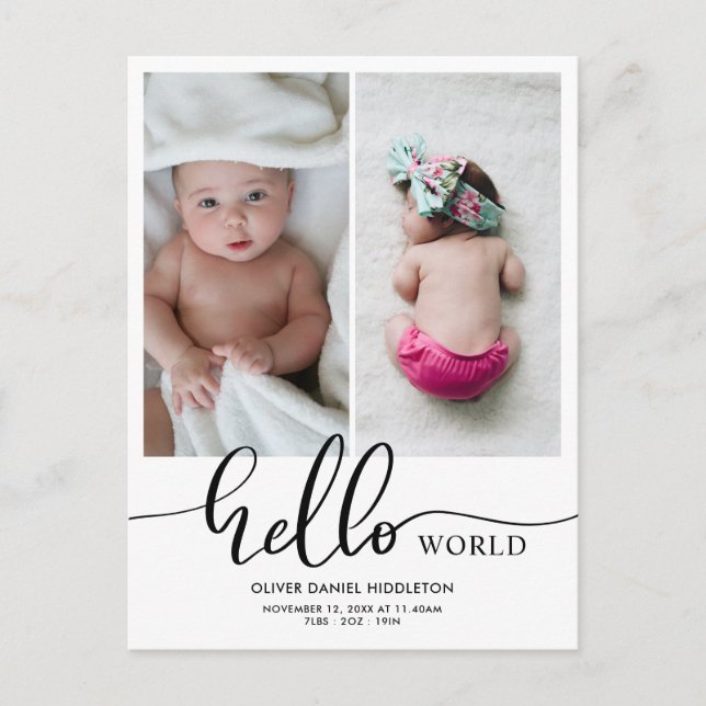 Birth Announcement Hello World Script Photo (Front)