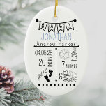 Birth Announcement Keepsake Newborn Stats Ceramic Ornament<br><div class="desc">Commemorate the arrival of your little one with this Personalized Birth Announcement Keepsake! Beautifully designed to showcase your baby’s birth stats, this custom piece makes a perfect baby shower gift, newborn gift, or charming addition to nursery decor. Crafted with care, it’s a wonderful way for parents to celebrate and treasure...</div>