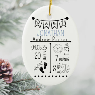 Birth Announcement Keepsake Newborn Stats Ceramic Ornament