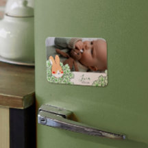 Birth announcement magnet Rabbit and flowers