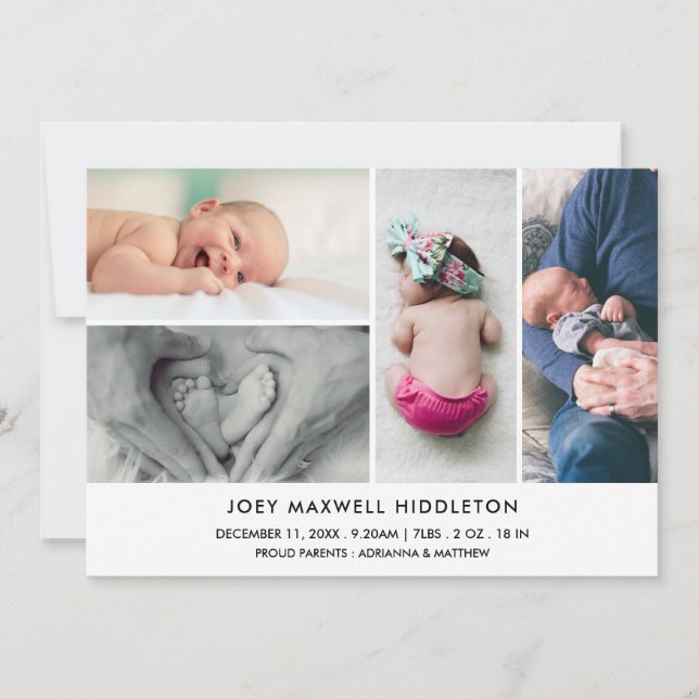 Birth Announcement Minimal Photo Collage (Front)