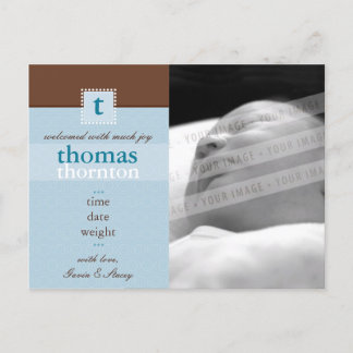 BIRTH ANNOUNCEMENT :: monogram1 - boy Postcard