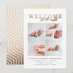Birth announcement multi photo gold geometric