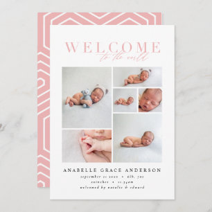 Birth announcement multi photo pink girly script