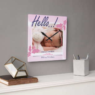 Birth Announcement Personalize Square Wall Clock