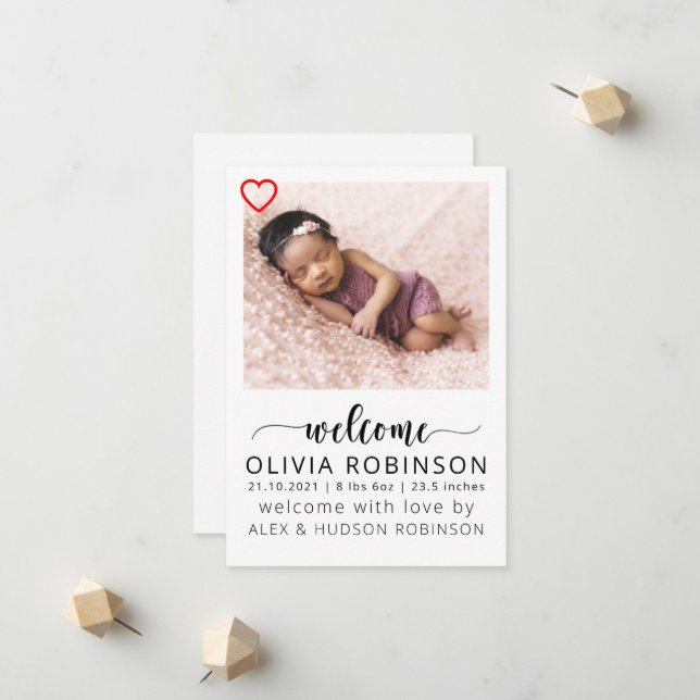 Birth Announcement Photo Baby Announcement Card (Front/Back In Situ)