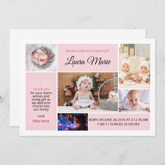 Birth Announcement Photo Card Template (Front/Back)