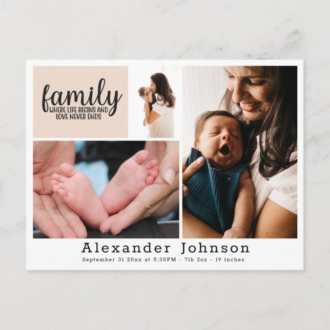 Birth Announcement Photo Collage Postcard (Front)