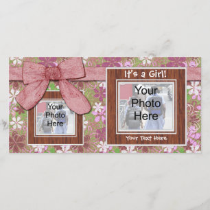 Birth Announcement, Pink Frames and Bow Photo Card