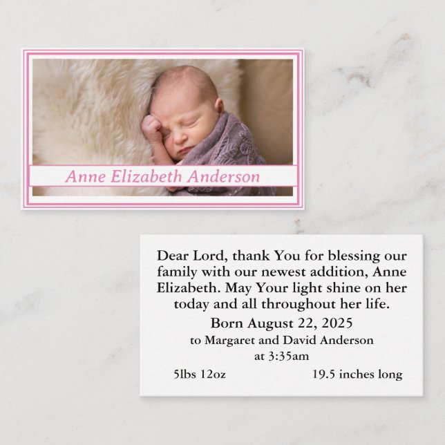 Birth Announcement Prayer Card (Front/Back)