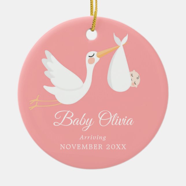 Birth Announcement | Pregnancy Announcement Girl Ceramic Ornament (Front)