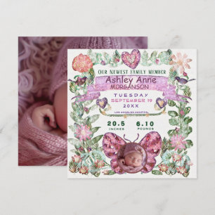 Birth Announcement Pretty Watercolor Butterfly