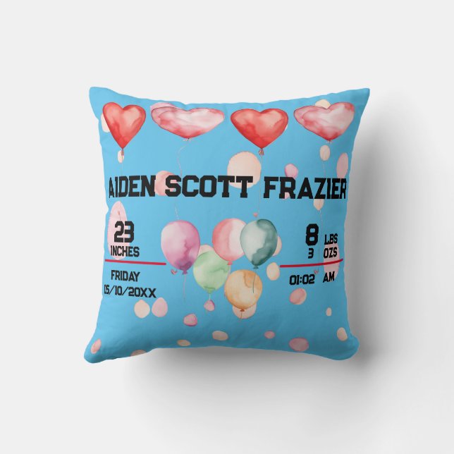 Birth Announcement Reversible/Custom Throw Pillow (Back)
