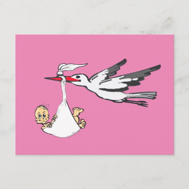 Birth Announcement Stork & Baby Girl Postcard (Front)