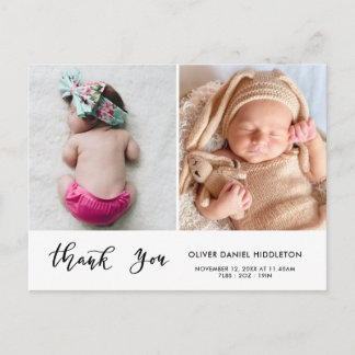 Birth Announcement Thank You Modern Script Photo Postcard