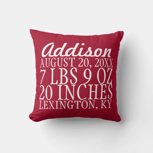 Birth Announcement Typography Pillow - Personalize (Front)