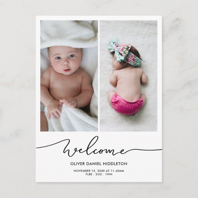 Birth Announcement Welcome Modern Script Photo (Front)