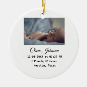 Birth announcements add photo date time place deta ceramic ornament