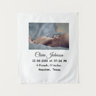 Birth announcements add photo date time place deta tapestry