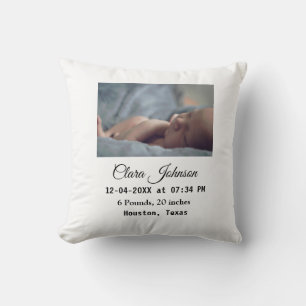 Birth announcements add photo date time place deta throw pillow