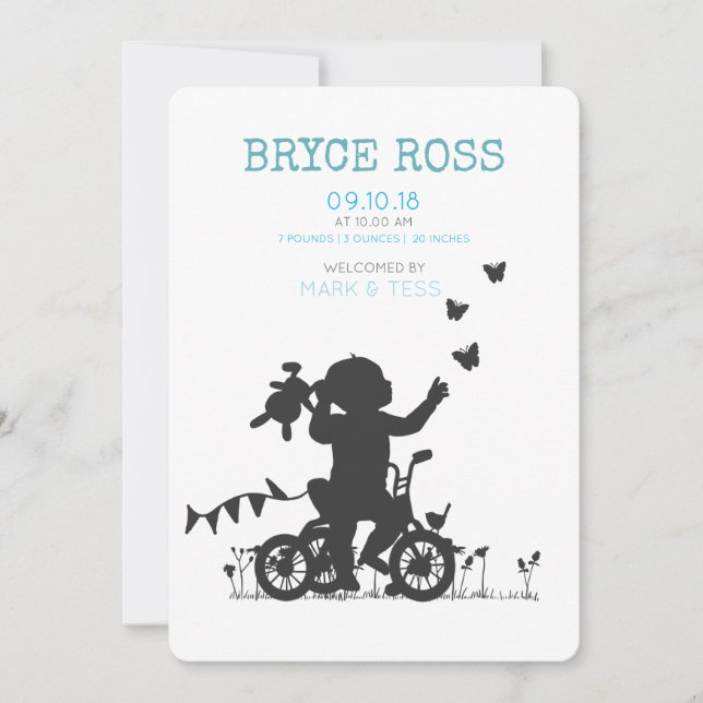 BIRTH ANNOUNCEMENTS Boy with bike (Front)