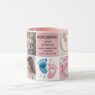  Birth Announcment Personalize 8 Photo christmas  Mug