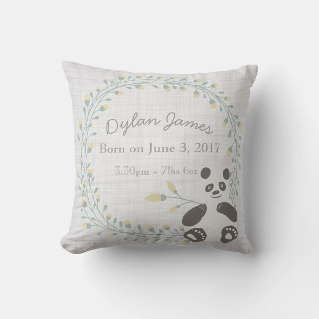Birth Baby Pillow Panda Boy Girl Nursery (Front)