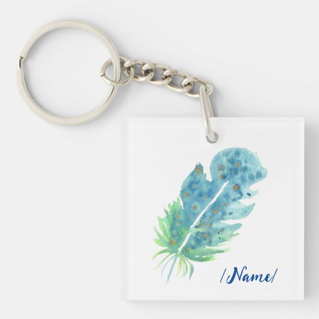 Birth Blue feather Holiday gift Keychain (Front)