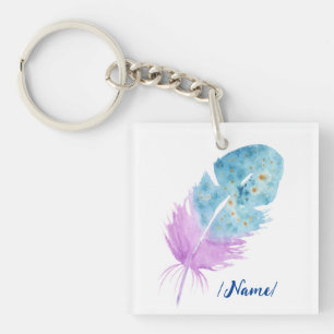 Birth Blue violet feather Holiday gift Keychain