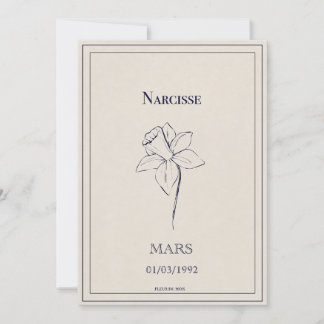 Birth card of the month of March narcisse