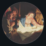 birth- christmas classic round sticker<br><div class="desc">birth of child jesu</div>