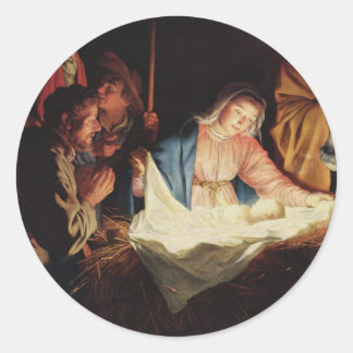 birth- christmas classic round sticker