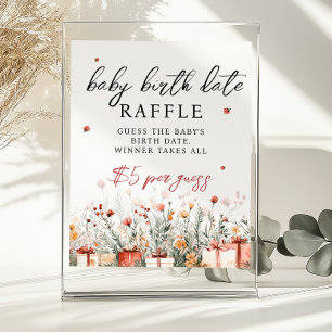 Birth Date Raffle Merry Baby Shower Game sign