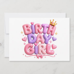 Birth Day Girl Balloon Letters PNG   Cute Pink Bir Invitation