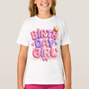 Birth Day Girl Balloon Letters PNG Cute Pink Bir T-Shirt