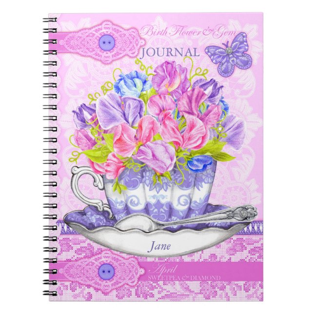 Birth Flower and Gem April Lace Notebook (Front)